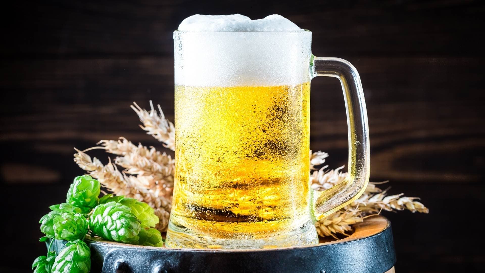 Frisch gezapftes Bier mit Hopfen und Weizen